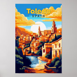 Toledo Spanien Reisen Kunst Vintage Illustration Poster