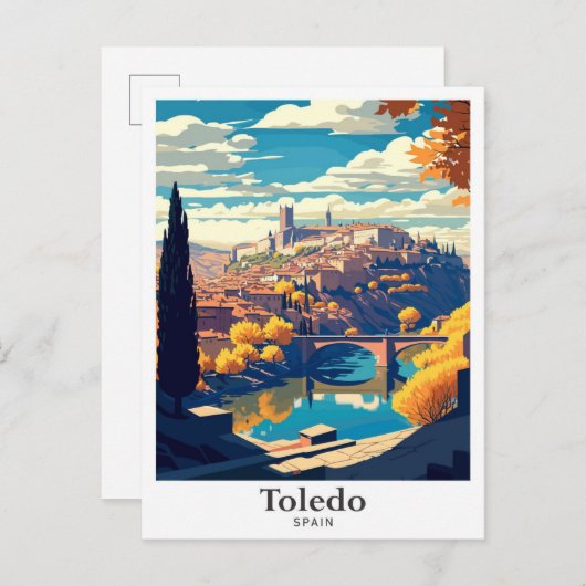 Toledo Spanien Reisen Vintage Illustration Postkarte (Vorne/Hinten)