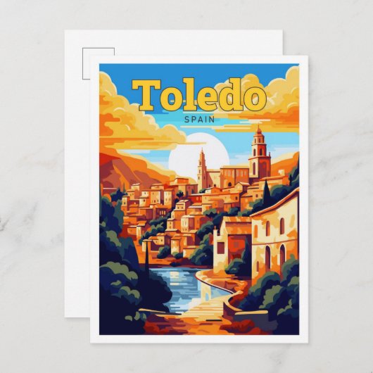 Toledo Spanien Reisen Vintage Illustration Postkarte (Vorne/Hinten)