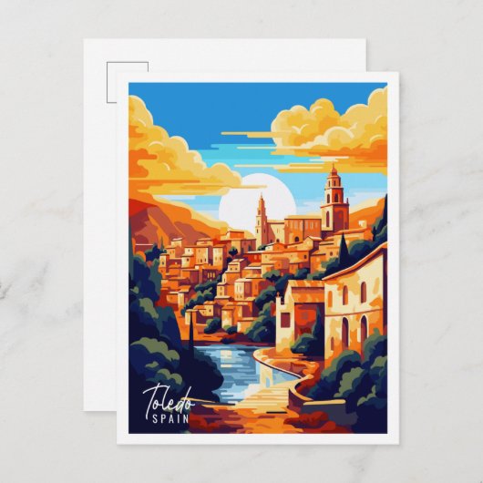 Toledo Spanien Vintage Reise Illustration Postkarte (Vorne/Hinten)