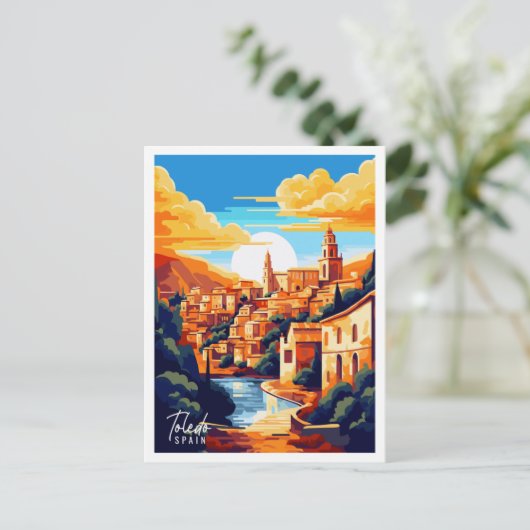 Toledo Spanien Vintage Reise Illustration Postkarte (Stehend Vorderseite)