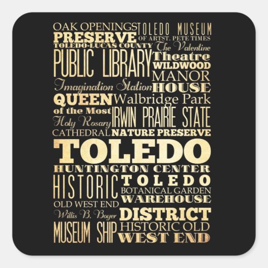 Toledo Stadt Ohio Staat Typografie Quadratischer Aufkleber (Vorderseite)