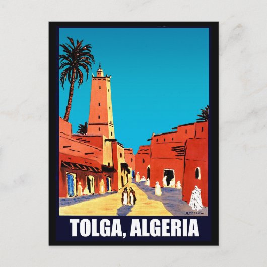 Tolga, Algerien, Stadtzentrum, Vintage-Reise Postkarte (Vorderseite)