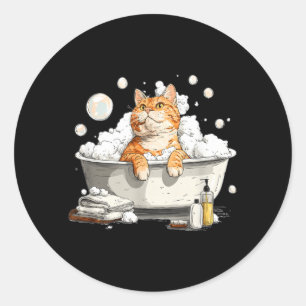Tolle badende Katze mit Badeschaum und Blasen Runder Aufkleber