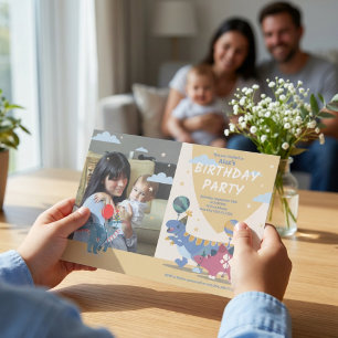 Tolle Dinosaurier-Party-Fotogestaltung für Kinder Einladung