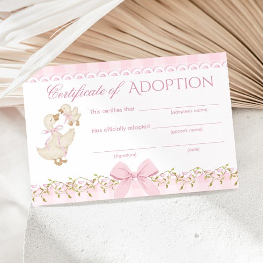 Tolle Gans Adoption Certificate Pink Gingham Einladung