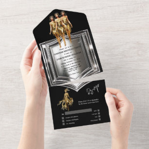 Tolle Gatsby 1920er Flapper Mädchen Silber Gold All In One Einladung
