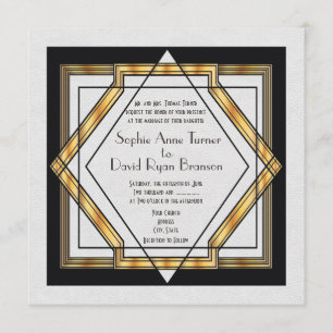Tolle Gatsby Gold Weiße Art Deco Hochzeit Einladung