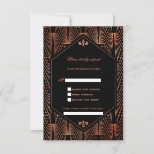 Tolle Gatsby-Kupfer-Art-Deco-Song-Request-Hochzeit RSVP Karte