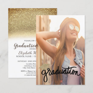 Tolle Gold Glitter Mütze, Foto Abschlussfeier Einladung