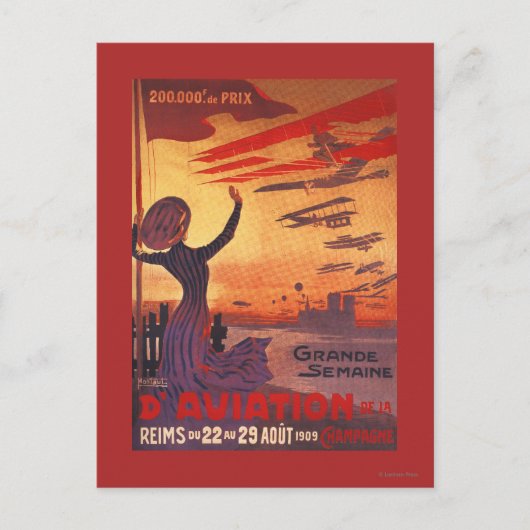 Tolle Luftfahrtwoche - Frau winkt mit Poster Postkarte (Vorderseite)