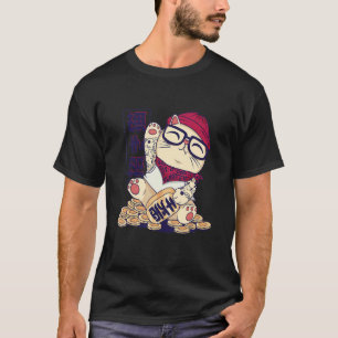 Tolle Maneki Neko Hipster-Katze sitzt auf Münzen T-Shirt