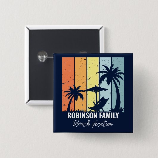 Tolle Retro-Strandferien in Navyblau Button (Vorne & Hinten)