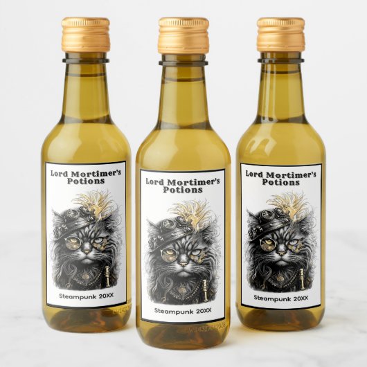 Tolle Steampunk-Katzengeschenke  Weinetikett (Flaschen)