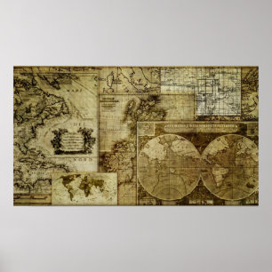 Tolle Vintage- und antike alte Weltkarten Poster