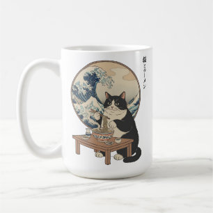 Tolle Welle Japanische Katze isst Ramen Funny Art Kaffeetasse