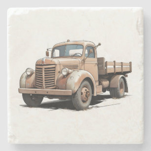 Tolle Zeichnung eines alten braunen Flatbed/Pickup Steinuntersetzer