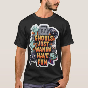 Tollende Claymation-Halloweenfiguren und Text G T-Shirt