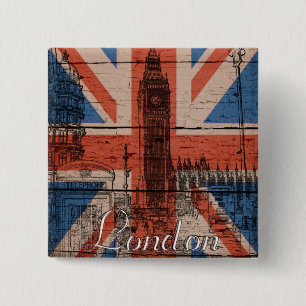 Toller cooler trendiger alter Holz-Grunge-UK-Flagg Button