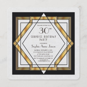 Toller Gatsby Gold Weiße Art Deco 30 Geburtstagsfe Einladung