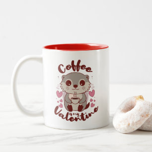 Toller Otter mit Kaffee und rosa Herzen Zweifarbige Tasse