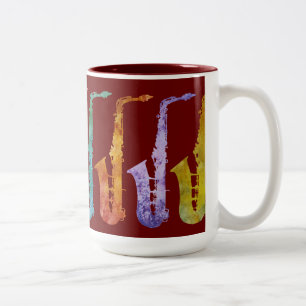 Toller Saxaphone Regenbogen auf Burgunder Zweifarbige Tasse