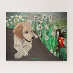 Toller Welpe, Gänseblümchen und Kolibri Puzzle