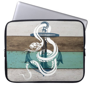 Tolles, cooles, vintage-blaues Anker-weißes-Schlan Laptopschutzhülle
