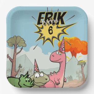 Tolles Dino-Geburtstagsfest, Süße Cartoon-Dinos Pappteller