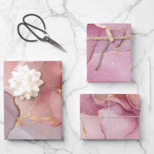 Tolles Gold Abstraktes Errötend Rosa Brautparty Geschenkpapier Set