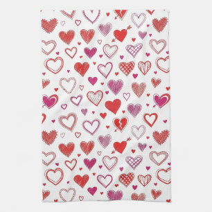 Tolles handgezeichnetes Valentinsherzen-Muster Geschirrtuch