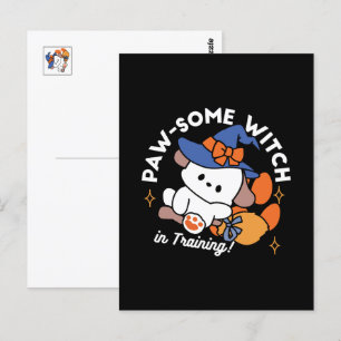 Tolles Hexenlehrling-Hundedesign – Süßer Halloween Postkarte