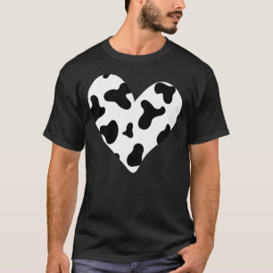 Tolles Kuhdruck Schwarz-Weiß-Druck Herz T-Shirt
