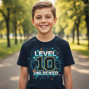 Tolles Level 10 freigeschaltet Gamer Kids Geburtst T-Shirt