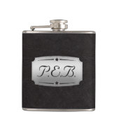Tolles männliches schwarzes Leder-Look-Monogramm Flachmann (Vorderseite)