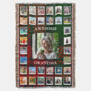 Tolles Oma-Foto-Collage Schwarz-Rot-Tartan Decke