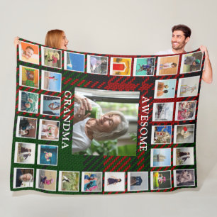 Tolles Oma-Foto-Collage Schwarz-Rot-Tartan Fleecedecke
