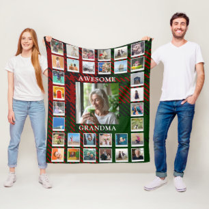 Tolles Oma-Foto-Collage Schwarz-Rot-Tartan Fleecedecke