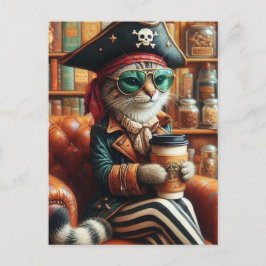 Tolles Piratenkat mit Kaffee Postkarte