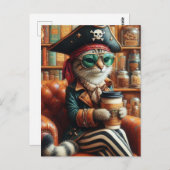 Tolles Piratenkat mit Kaffee Postkarte (Vorne/Hinten)