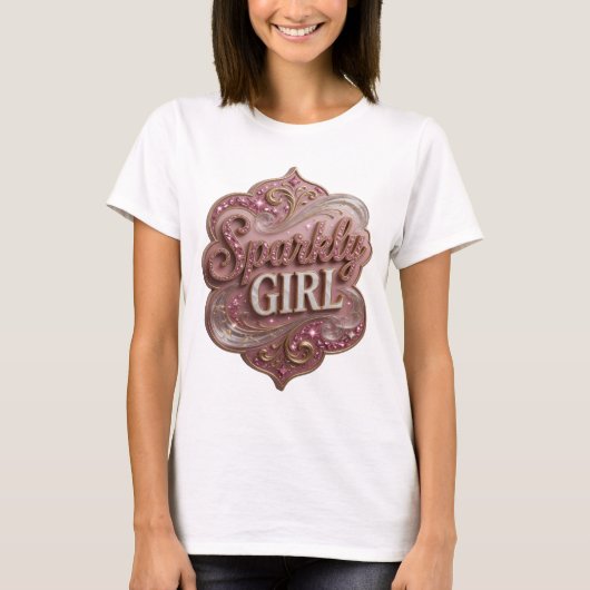 Tolles Rosa FUNKELNDES MÄDCHEN Design T-Shirt (Vorderseite)