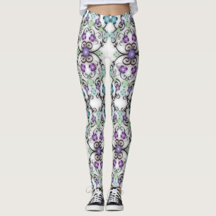 Tolles Spitzenmuster aus blau-violetten Blumen Leggings