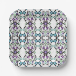 Tolles Spitzenmuster aus blau-violetten Blumen  Pappteller