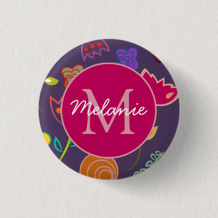 Tolles Tulpenmuster Lila Monogramm Personalisiert Button