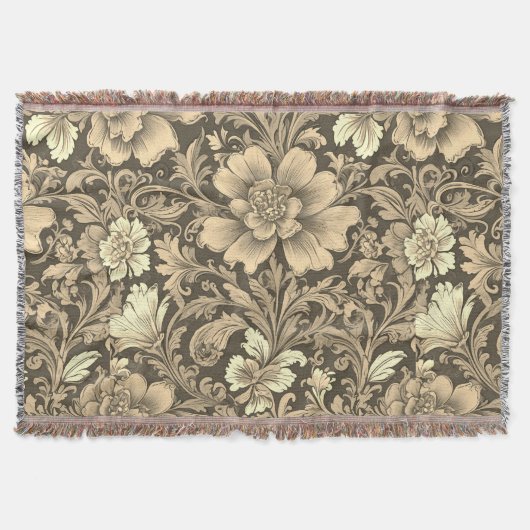 Tolles Vintage-Sepia-Blumenmuster Decke (Vorderseite)