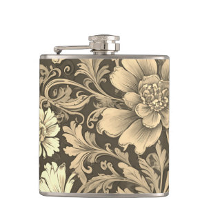Tolles Vintage-Sepia-Blumenmuster Flachmann