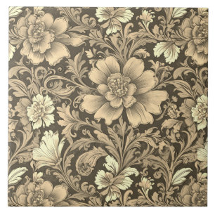 Tolles Vintage-Sepia-Blumenmuster  Fliese