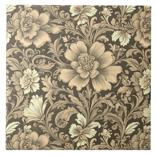 Tolles Vintage-Sepia-Blumenmuster Fliese (Vorderseite)