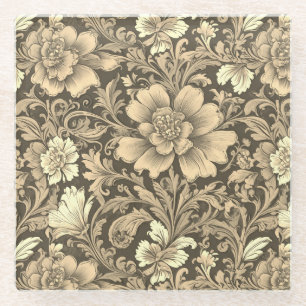 Tolles Vintage-Sepia-Blumenmuster Glasuntersetzer