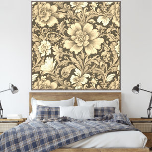 Tolles Vintage-Sepia-Blumenmuster Leinwanddruck